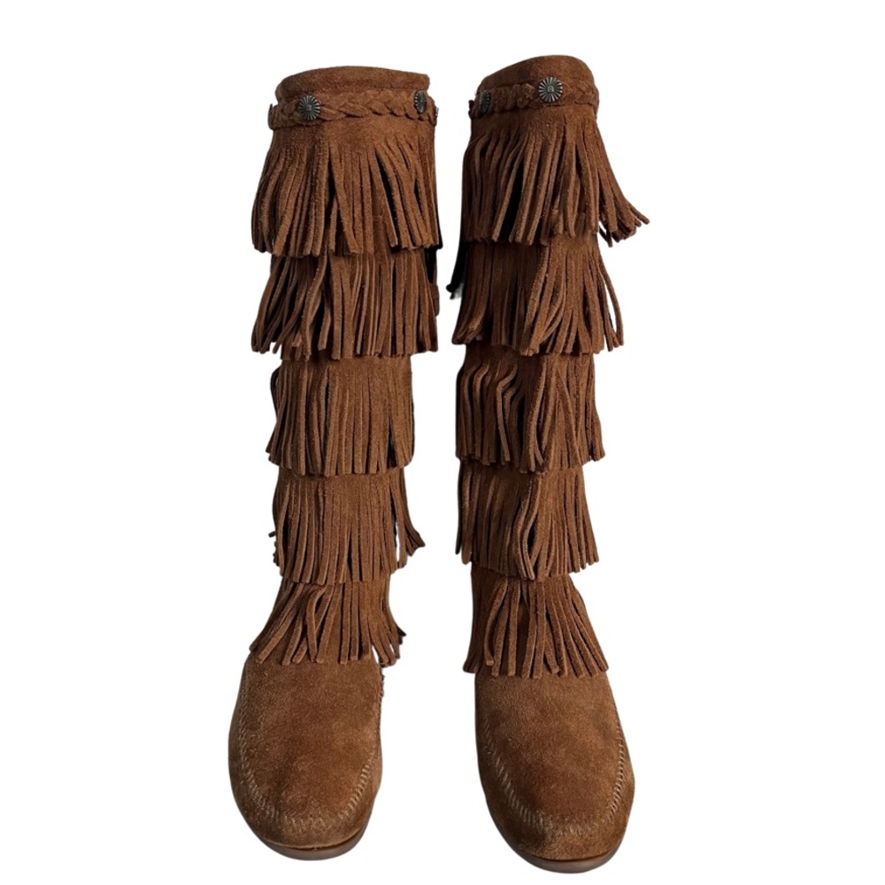 Minnetonka Women’s Brown 5 Layer Fringe Tall Sued… - image 2